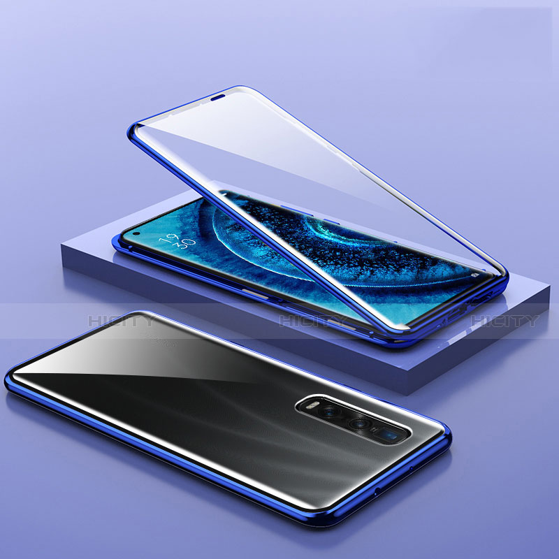 Funda Bumper Lujo Marco de Aluminio Espejo 360 Grados Carcasa A02 para Oppo Find X2 Pro Azul