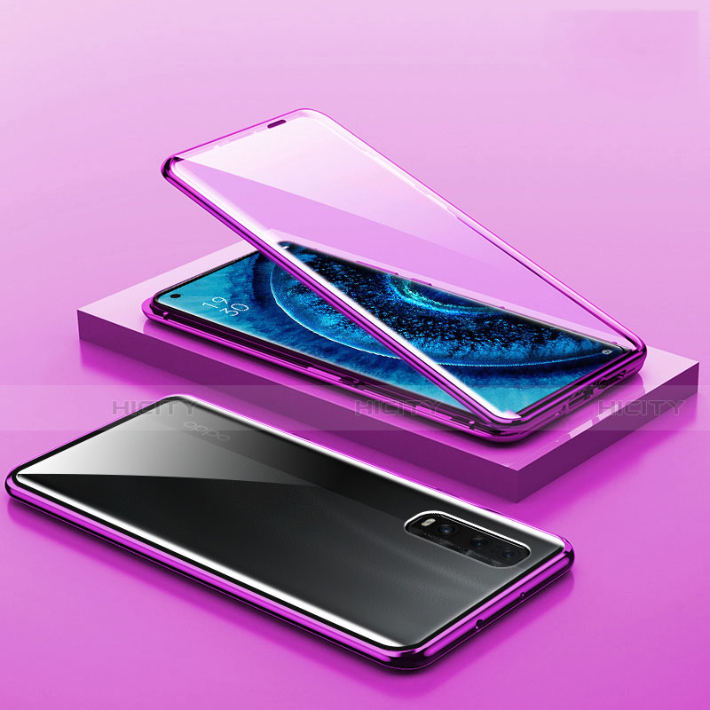 Funda Bumper Lujo Marco de Aluminio Espejo 360 Grados Carcasa A02 para Oppo Find X2 Pro Morado