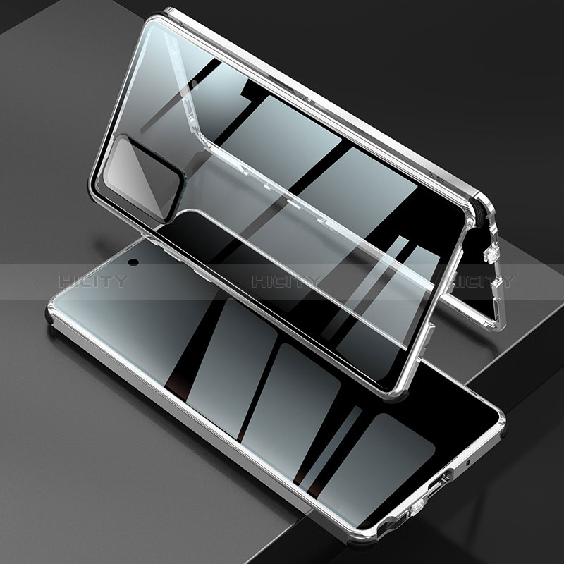Funda Bumper Lujo Marco de Aluminio Espejo 360 Grados Carcasa LK2 para Samsung Galaxy Note 20 5G Plata