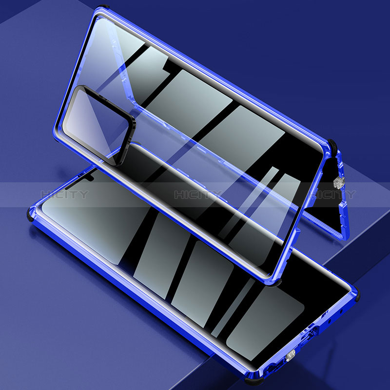 Funda Bumper Lujo Marco de Aluminio Espejo 360 Grados Carcasa LK2 para Samsung Galaxy Note 20 Ultra 5G Azul