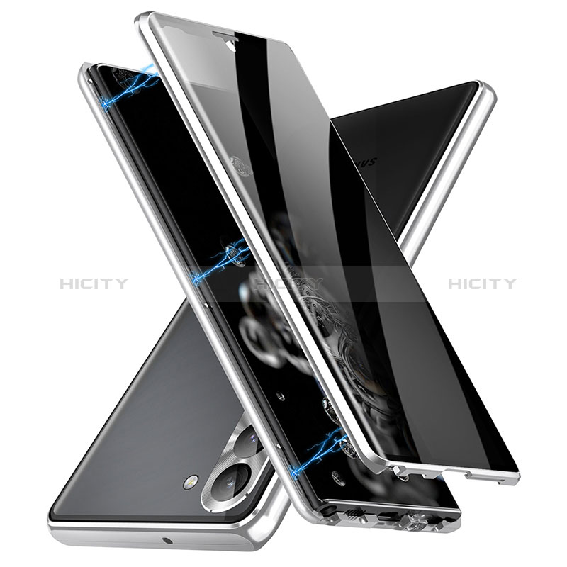 Funda Bumper Lujo Marco de Aluminio Espejo 360 Grados Carcasa LK2 para Samsung Galaxy S22 5G Plata