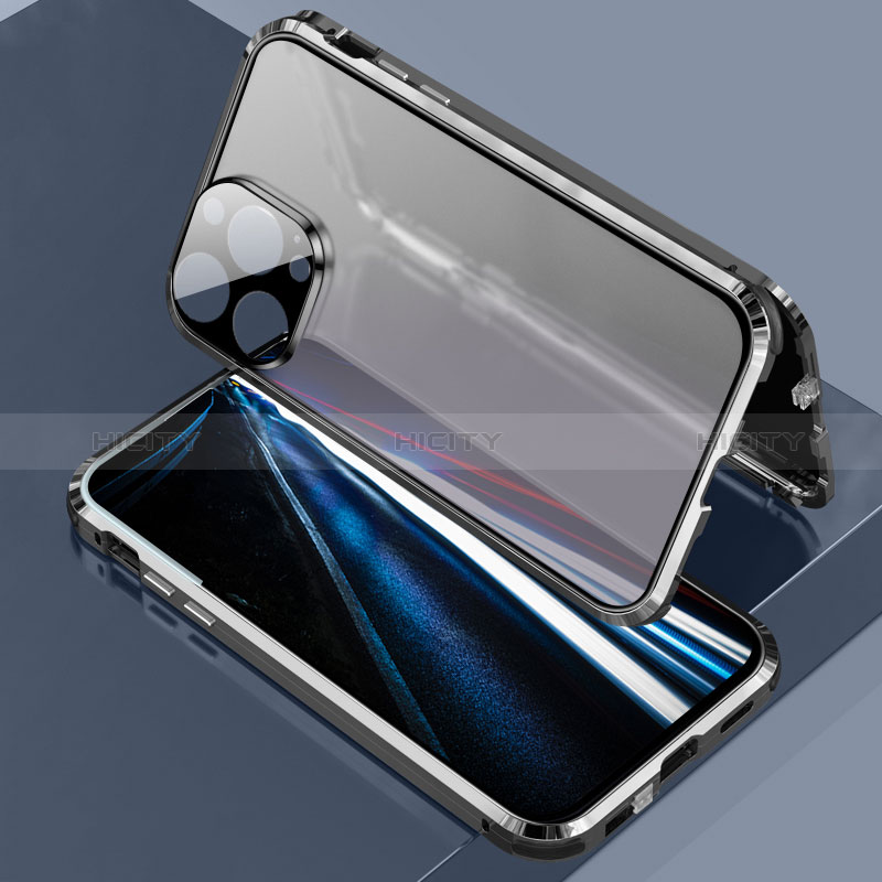 Funda Bumper Lujo Marco de Aluminio Espejo 360 Grados Carcasa LK3 para Apple iPhone 13 Pro Negro