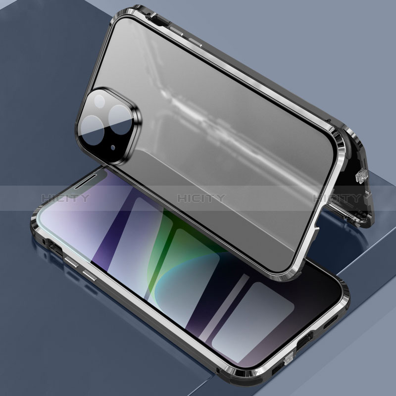 Funda Bumper Lujo Marco de Aluminio Espejo 360 Grados Carcasa LK3 para Apple iPhone 14 Negro