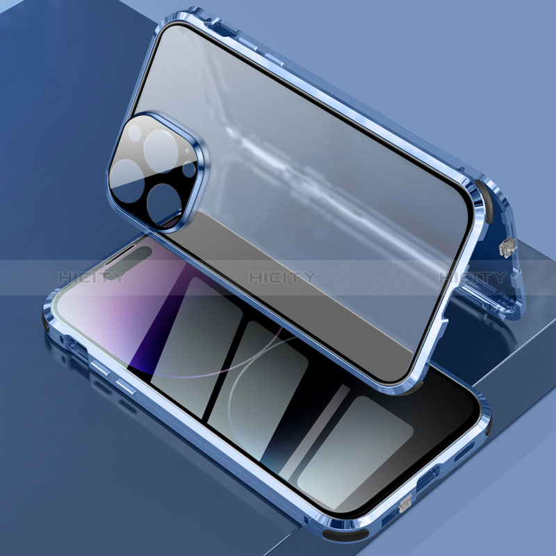 Funda Bumper Lujo Marco de Aluminio Espejo 360 Grados Carcasa LK3 para Apple iPhone 14 Pro Max Azul