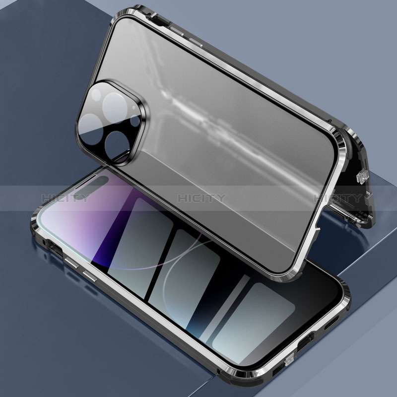 Funda Bumper Lujo Marco de Aluminio Espejo 360 Grados Carcasa LK3 para Apple iPhone 14 Pro Max Negro