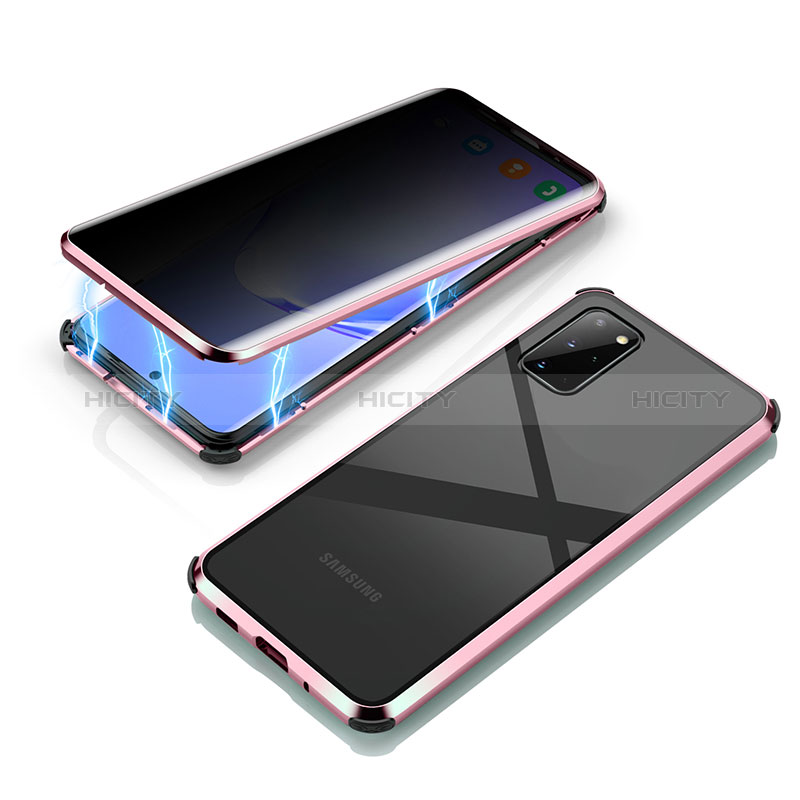 Funda Bumper Lujo Marco de Aluminio Espejo 360 Grados Carcasa LK4 para Samsung Galaxy S20 Plus 5G Oro Rosa