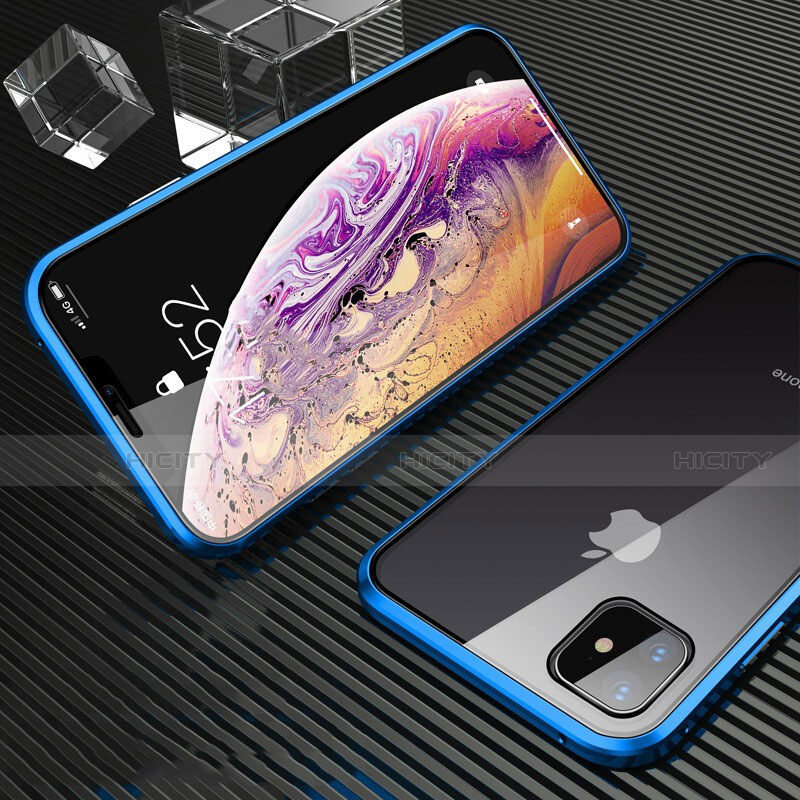 Funda Bumper Lujo Marco de Aluminio Espejo 360 Grados Carcasa M01 para Apple iPhone 11 Azul