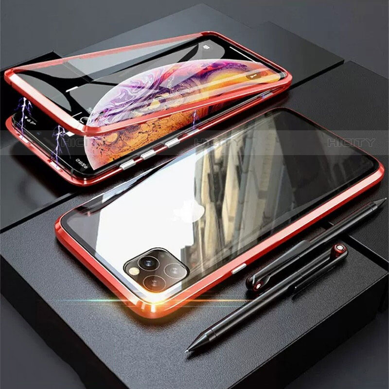 Funda Bumper Lujo Marco de Aluminio Espejo 360 Grados Carcasa M01 para Apple iPhone 11 Pro Max Rojo