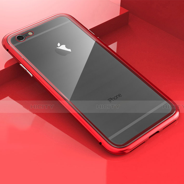 Funda Bumper Lujo Marco de Aluminio Espejo 360 Grados Carcasa M01 para Apple iPhone 6S Plus Rojo