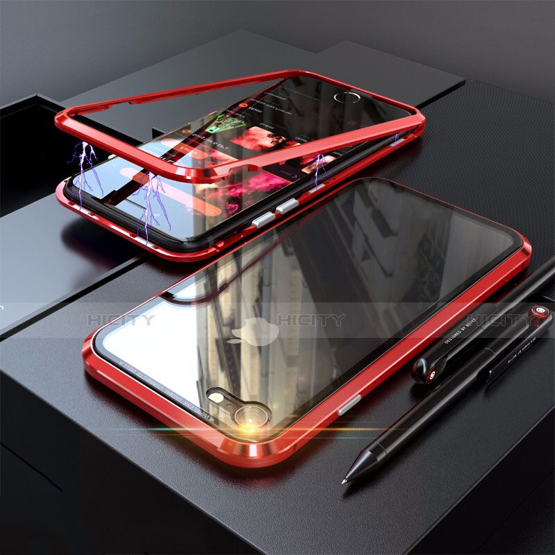 Funda Bumper Lujo Marco de Aluminio Espejo 360 Grados Carcasa M01 para Apple iPhone 7 Rojo
