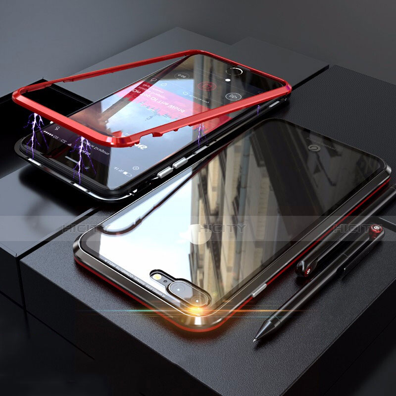 Funda Bumper Lujo Marco de Aluminio Espejo 360 Grados Carcasa M01 para Apple iPhone 8 Plus Rojo y Negro