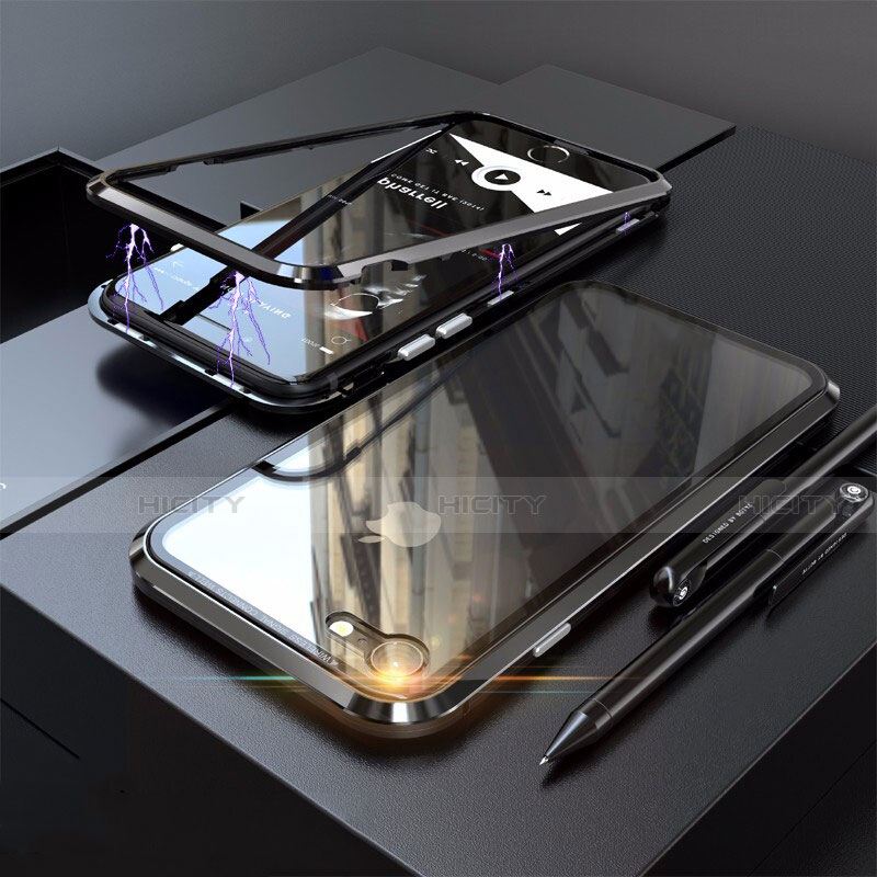 Funda Bumper Lujo Marco de Aluminio Espejo 360 Grados Carcasa M01 para Apple iPhone SE (2020) Negro