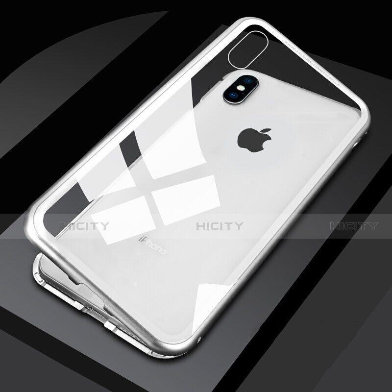 Funda Bumper Lujo Marco de Aluminio Espejo 360 Grados Carcasa M01 para Apple iPhone X Blanco