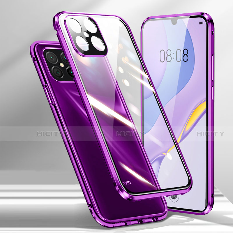 Funda Bumper Lujo Marco de Aluminio Espejo 360 Grados Carcasa M01 para Huawei Nova 8 SE 5G Morado