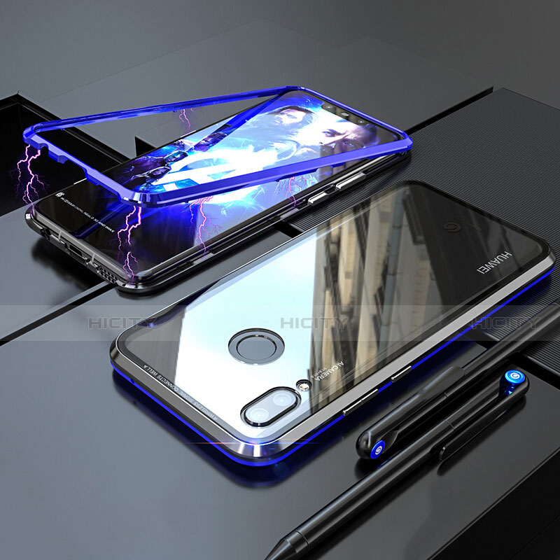 Funda Bumper Lujo Marco de Aluminio Espejo 360 Grados Carcasa M01 para Huawei P Smart+ Plus Azul