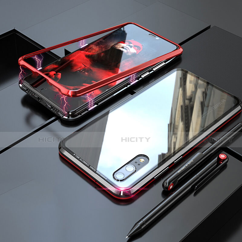 Funda Bumper Lujo Marco de Aluminio Espejo 360 Grados Carcasa M01 para Huawei P20 Rojo y Negro