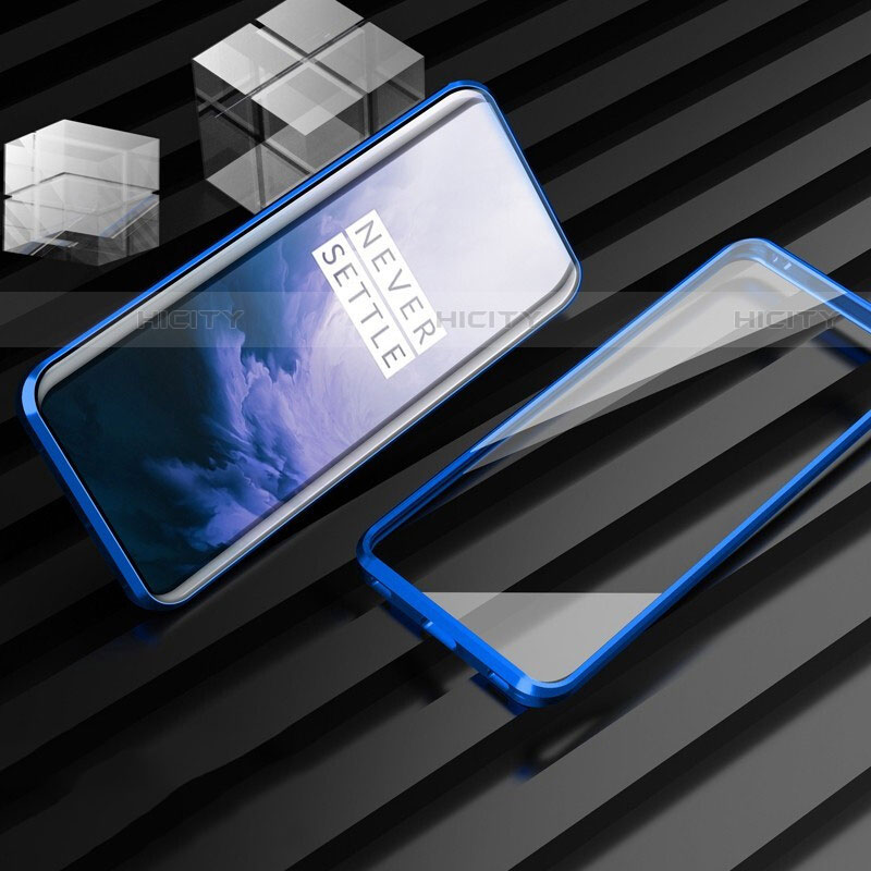 Funda Bumper Lujo Marco de Aluminio Espejo 360 Grados Carcasa M01 para OnePlus 7T Pro Azul