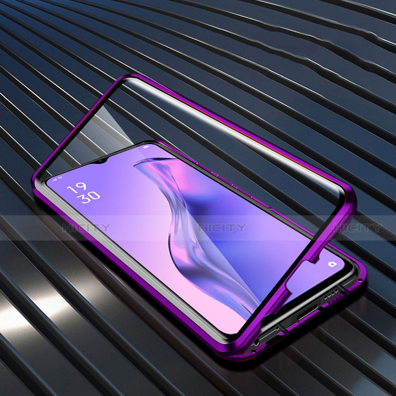 Funda Bumper Lujo Marco de Aluminio Espejo 360 Grados Carcasa M01 para Oppo A31 Morado