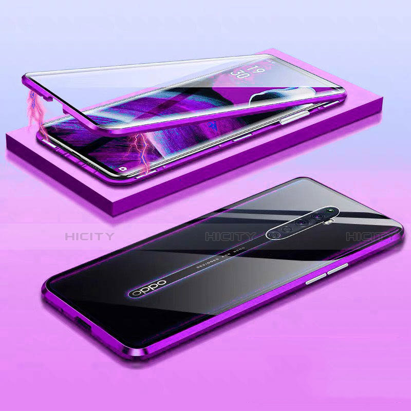 Funda Bumper Lujo Marco de Aluminio Espejo 360 Grados Carcasa M01 para Oppo Reno2 Z Morado