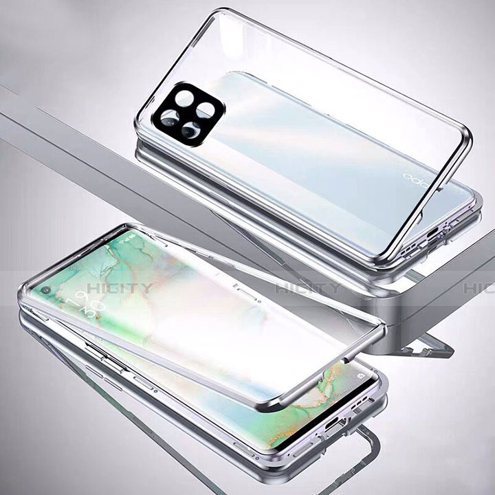 Funda Bumper Lujo Marco de Aluminio Espejo 360 Grados Carcasa M01 para Oppo Reno4 SE 5G Plata