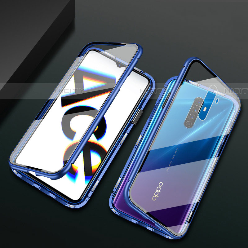 Funda Bumper Lujo Marco de Aluminio Espejo 360 Grados Carcasa M01 para Realme X2 Pro Azul