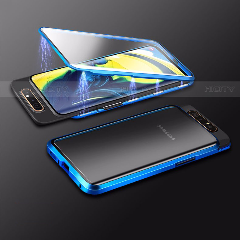 Funda Bumper Lujo Marco de Aluminio Espejo 360 Grados Carcasa M01 para Samsung Galaxy A80 Azul