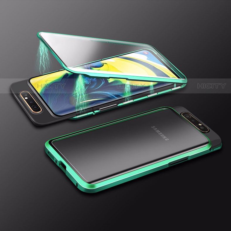 Funda Bumper Lujo Marco de Aluminio Espejo 360 Grados Carcasa M01 para Samsung Galaxy A80 Verde