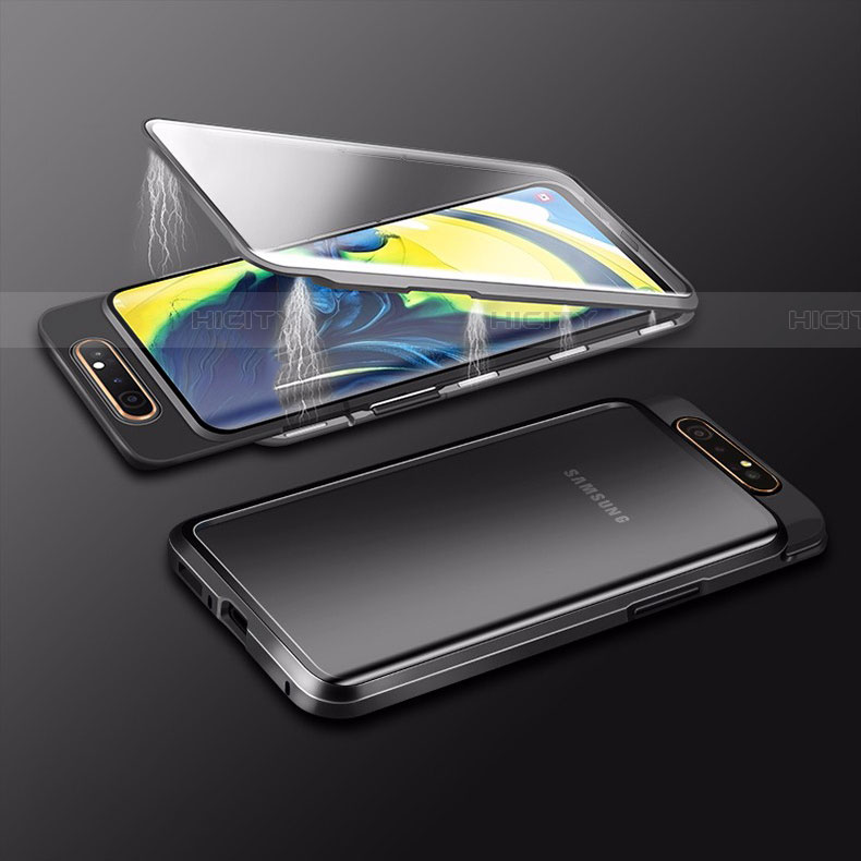 Funda Bumper Lujo Marco de Aluminio Espejo 360 Grados Carcasa M01 para Samsung Galaxy A90 4G Negro