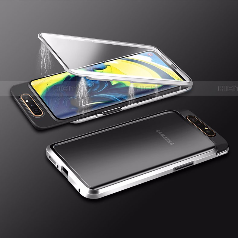 Funda Bumper Lujo Marco de Aluminio Espejo 360 Grados Carcasa M01 para Samsung Galaxy A90 4G Plata
