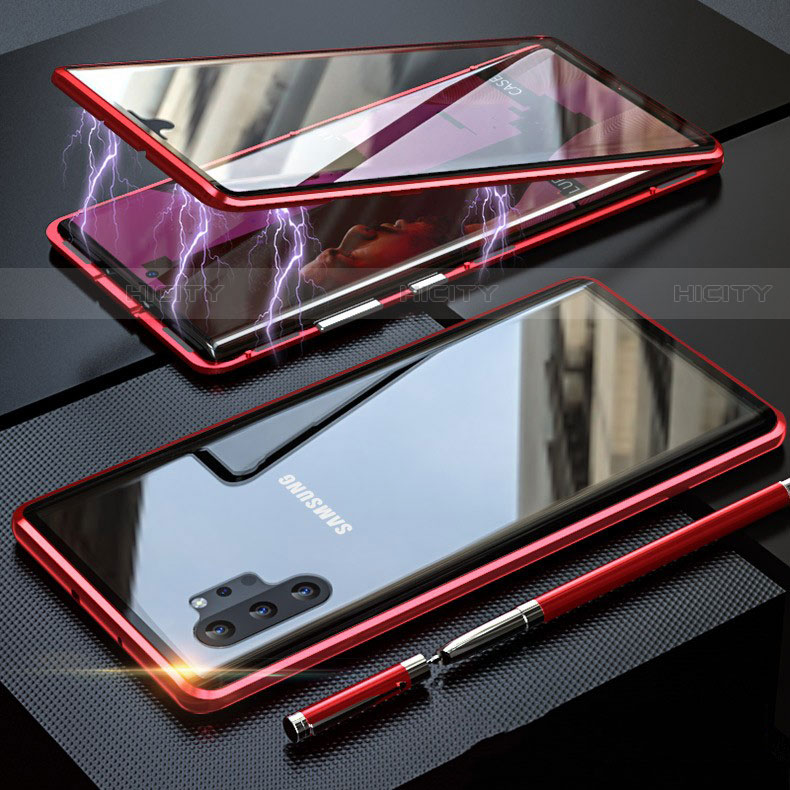 Funda Bumper Lujo Marco de Aluminio Espejo 360 Grados Carcasa M01 para Samsung Galaxy Note 10 Plus Rojo