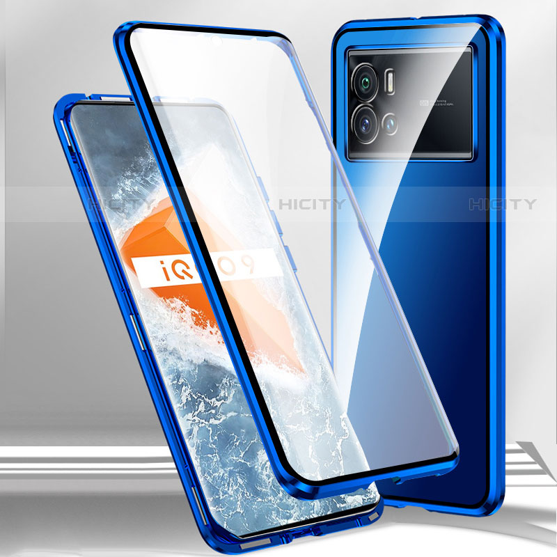 Funda Bumper Lujo Marco de Aluminio Espejo 360 Grados Carcasa M01 para Vivo iQOO 9 5G Azul