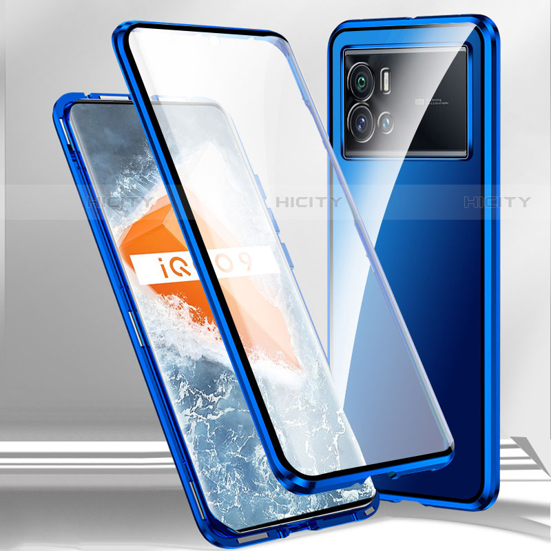 Funda Bumper Lujo Marco de Aluminio Espejo 360 Grados Carcasa M01 para Vivo iQOO 9 Pro 5G Azul