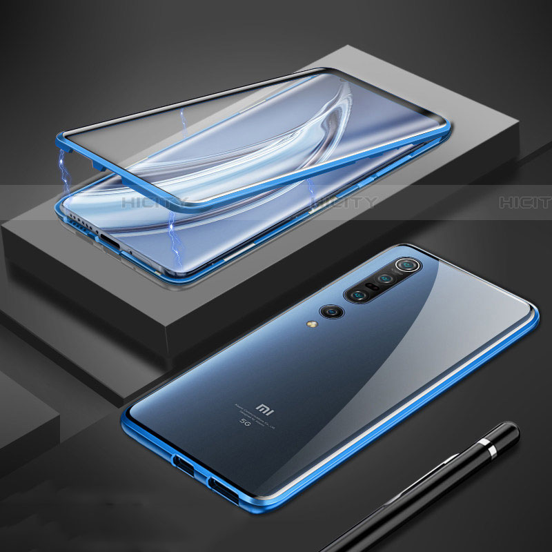 Funda Bumper Lujo Marco de Aluminio Espejo 360 Grados Carcasa M01 para Xiaomi Mi 10 Pro Azul