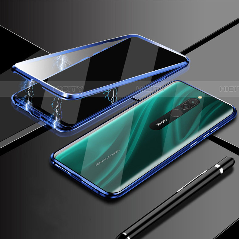 Funda Bumper Lujo Marco de Aluminio Espejo 360 Grados Carcasa M01 para Xiaomi Redmi 8 Azul