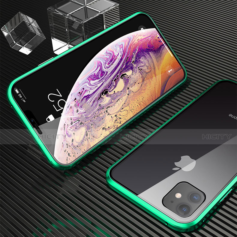 Funda Bumper Lujo Marco de Aluminio Espejo 360 Grados Carcasa M02 para Apple iPhone 11 Verde