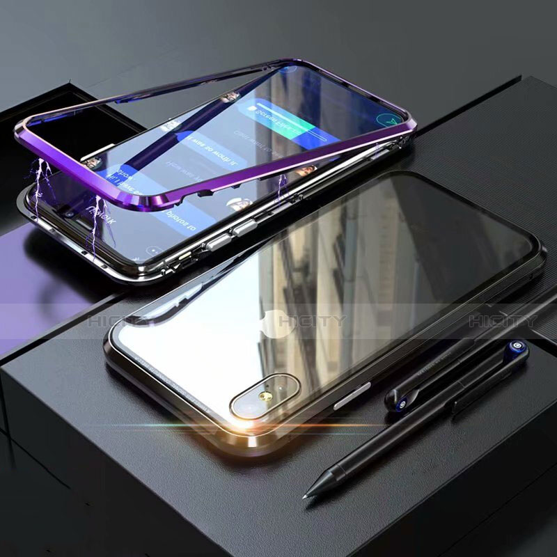 Funda Bumper Lujo Marco de Aluminio Espejo 360 Grados Carcasa M02 para Apple iPhone X Morado