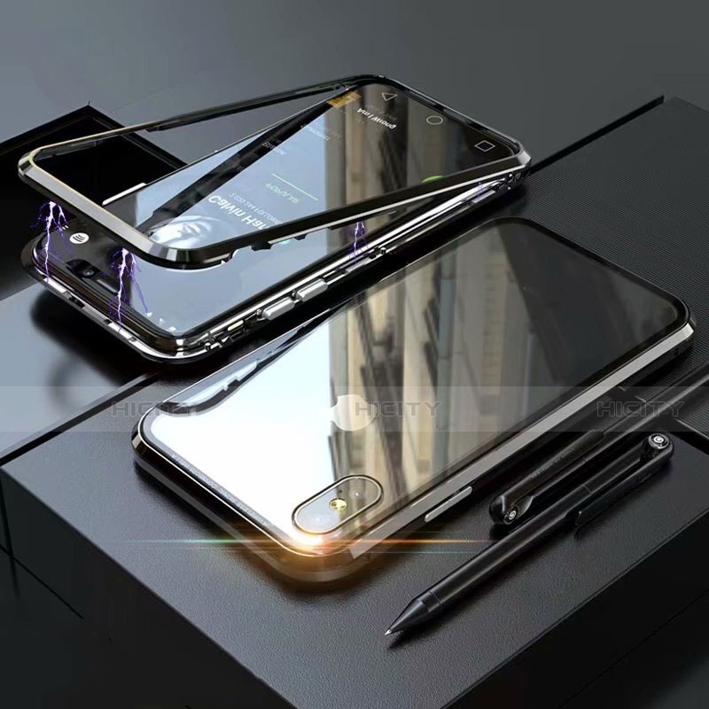 Funda Bumper Lujo Marco de Aluminio Espejo 360 Grados Carcasa M02 para Apple iPhone X Negro