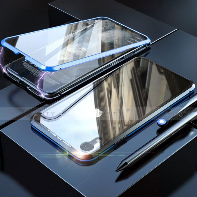 Funda Bumper Lujo Marco de Aluminio Espejo 360 Grados Carcasa M02 para Apple iPhone XR Azul