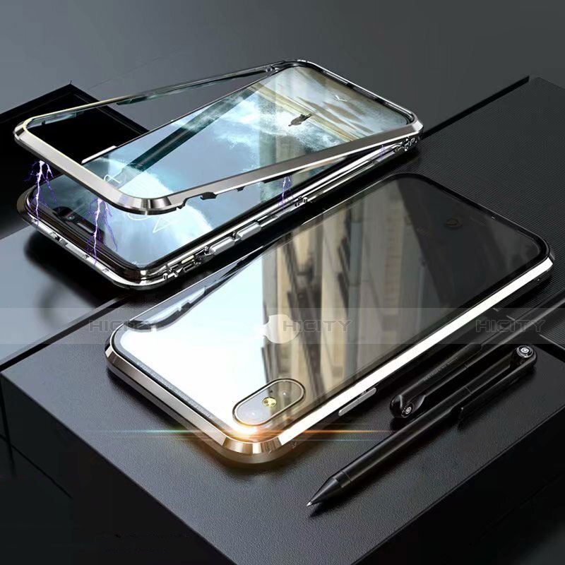 Funda Bumper Lujo Marco de Aluminio Espejo 360 Grados Carcasa M02 para Apple iPhone Xs Plata