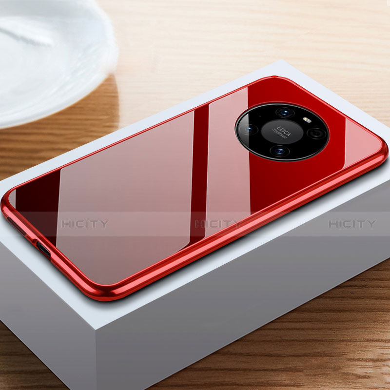 Funda Bumper Lujo Marco de Aluminio Espejo 360 Grados Carcasa M02 para Huawei Mate 40 Pro Rojo y Negro