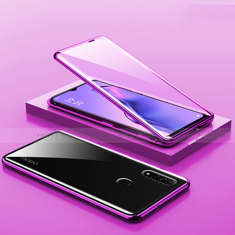 Funda Bumper Lujo Marco de Aluminio Espejo 360 Grados Carcasa M02 para Oppo A8 Morado