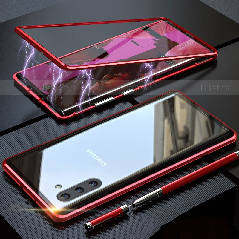 Funda Bumper Lujo Marco de Aluminio Espejo 360 Grados Carcasa M02 para Samsung Galaxy Note 10 5G Rojo