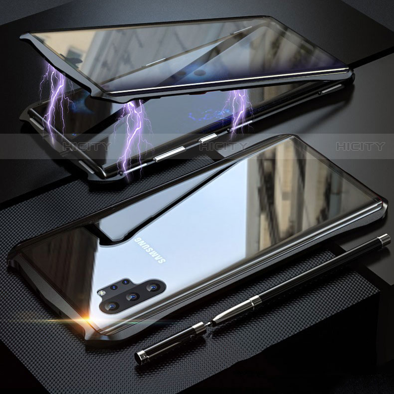 Funda Bumper Lujo Marco de Aluminio Espejo 360 Grados Carcasa M02 para Samsung Galaxy Note 10 Plus Negro