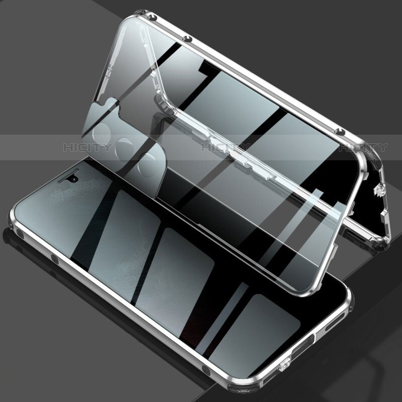 Funda Bumper Lujo Marco de Aluminio Espejo 360 Grados Carcasa M02 para Samsung Galaxy S21 5G Plata