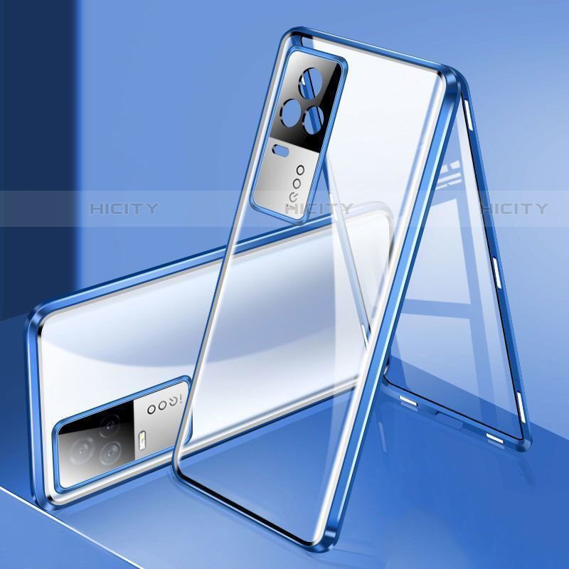 Funda Bumper Lujo Marco de Aluminio Espejo 360 Grados Carcasa M02 para Vivo iQOO 8 Pro 5G Azul