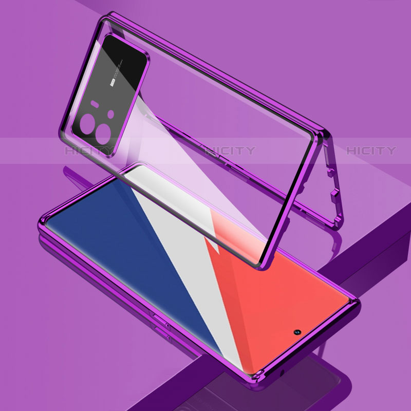 Funda Bumper Lujo Marco de Aluminio Espejo 360 Grados Carcasa M02 para Vivo iQOO 9 Pro 5G Morado