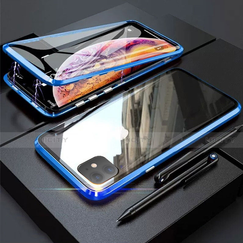 Funda Bumper Lujo Marco de Aluminio Espejo 360 Grados Carcasa M03 para Apple iPhone 11 Azul