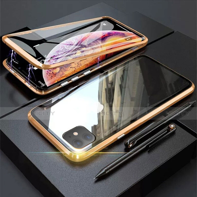 Funda Bumper Lujo Marco de Aluminio Espejo 360 Grados Carcasa M03 para Apple iPhone 11 Oro