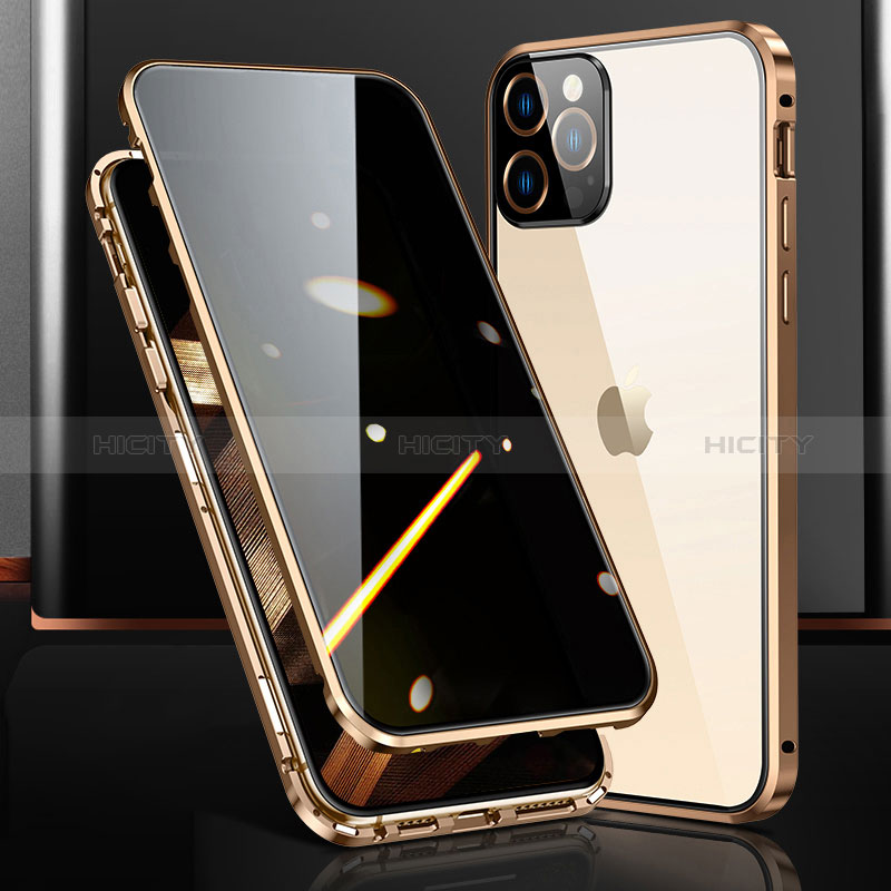 Funda Bumper Lujo Marco de Aluminio Espejo 360 Grados Carcasa M03 para Apple iPhone 14 Pro Max Oro