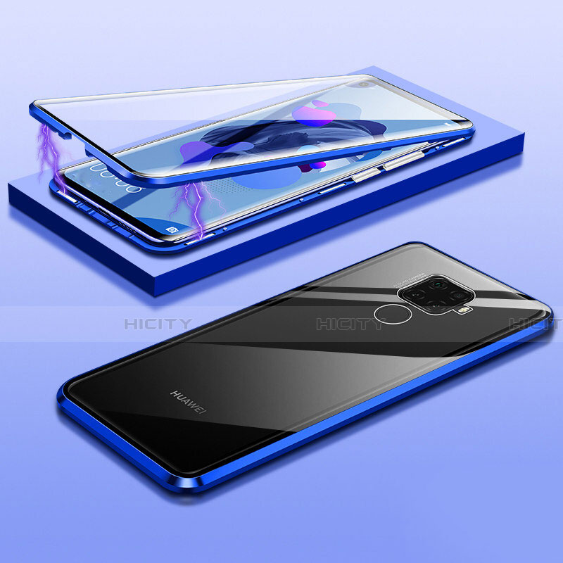 Funda Bumper Lujo Marco de Aluminio Espejo 360 Grados Carcasa M03 para Huawei Mate 30 Lite Azul